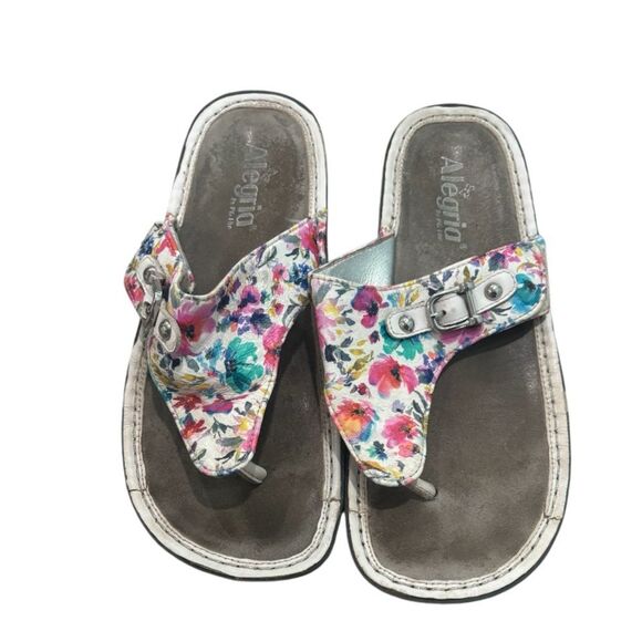 Alegria Vanessa Thong Flip Flop Sandals Size Perennial Floral White Leather - Picture 2 of 5